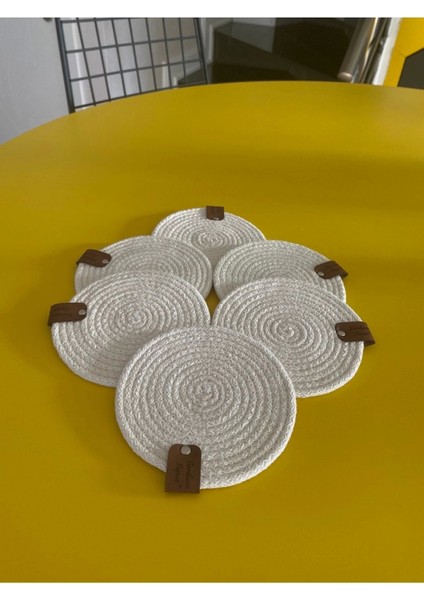 Krem Rengi Bardak Altlığı 6'lı Set, Yıkanabilir, Ütülenebilir, Pamuklu Ip Bardak Altlığı, Jüt