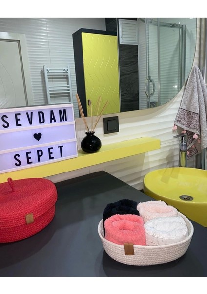 Beyaz Küçük Boy - Mini Havlu Sepeti, Dekoratif Sepet, Pamuklu Sepet, Hasır Sepet, Halat Sepet