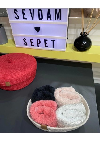 Beyaz Küçük Boy - Mini Havlu Sepeti, Dekoratif Sepet, Pamuklu Sepet, Hasır Sepet, Halat Sepet