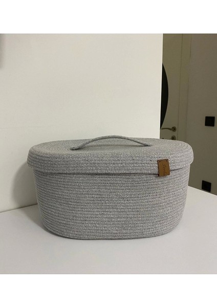 İkili Gri Ekmek Sepet Set - Xl Büyük Boy Ve Büyük Boy Kapaklı Dekoratif Kutu,Saklama Kutusu