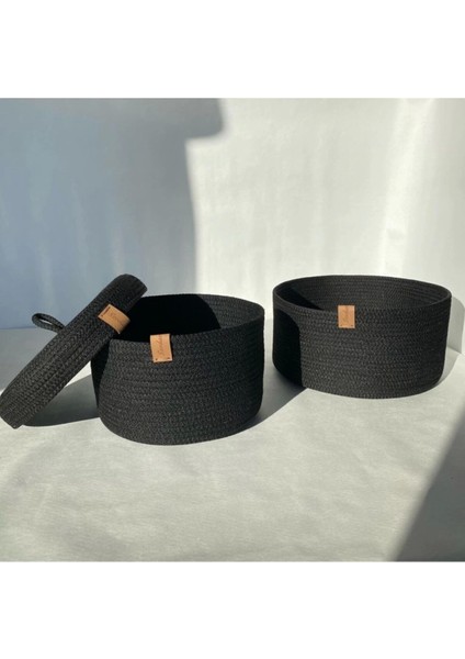 Siyah İkili Tek Kapaklı Kutu Set, Dekoratif Kutu Set, Saklama Kabı, Banyo Aksesuarı