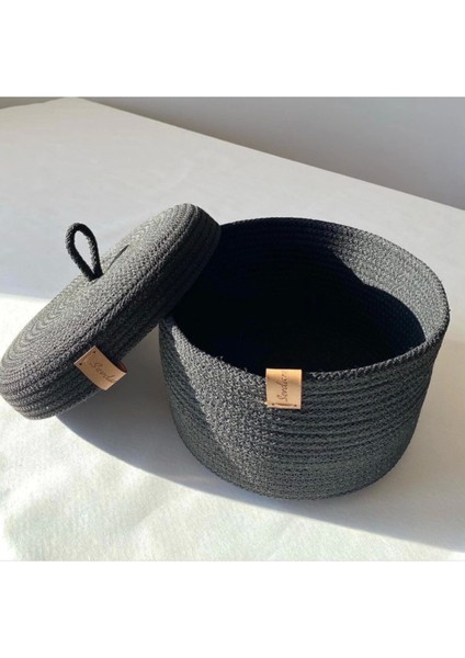 Siyah İkili Tek Kapaklı Kutu Set, Dekoratif Kutu Set, Saklama Kabı, Banyo Aksesuarı
