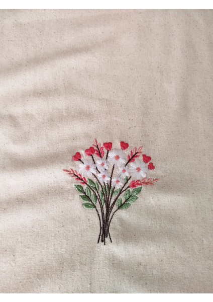 Buldan Ham Keten Otantik Yumuşacık Nakışlı 115X115 cm Masa Örtüsü