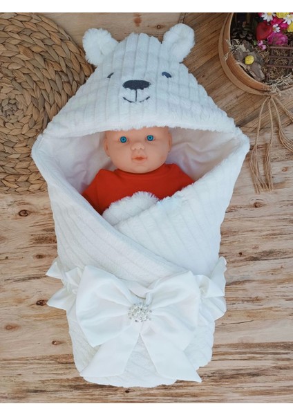 Yenidoğan Beyaz Wool Yün Kumaş Ayıcık Kulaklı Kundak Bebek Battaniyesi fiyatları