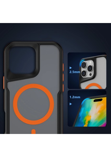 Apple iPhone 16 Pro Max Kılıf Magsafe Şarj Özellikli Military Airbag Şeritli Lamer Kapak