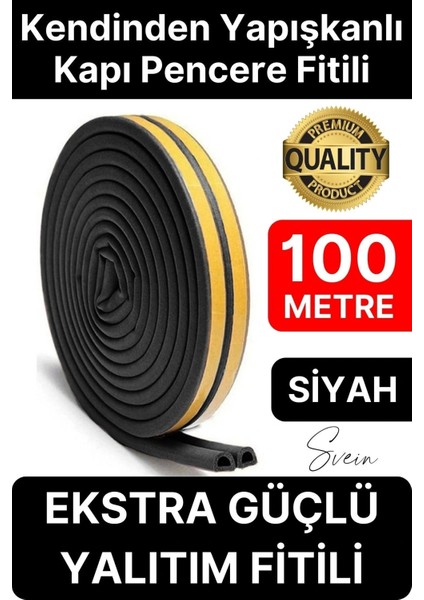Kalın Kauçuk 2X50=100 mt Ekstra Uzun Siyah Kapı Pencere Fitili Soğuk Koruyucu Geçirmez Izolasyon