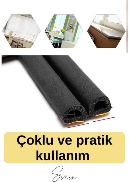 Kalın Kauçuk 2X50=100 mt Ekstra Uzun Siyah Kapı Pencere Fitili Soğuk Koruyucu Geçirmez Izolasyon