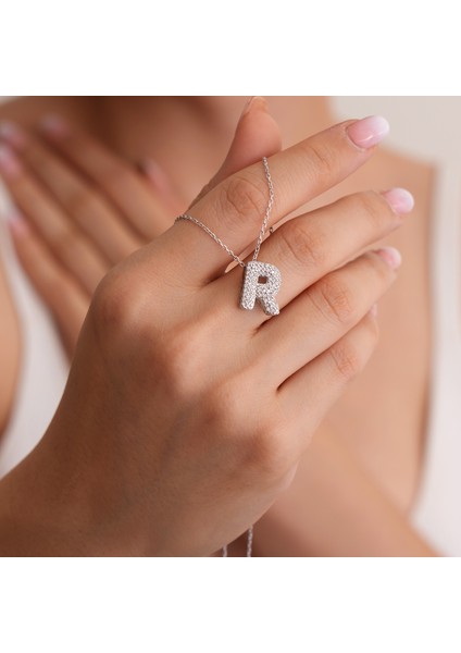 925 Ayar Radyum Kaplama Harfli --R Harfi Gümüş Kolye fiyatları