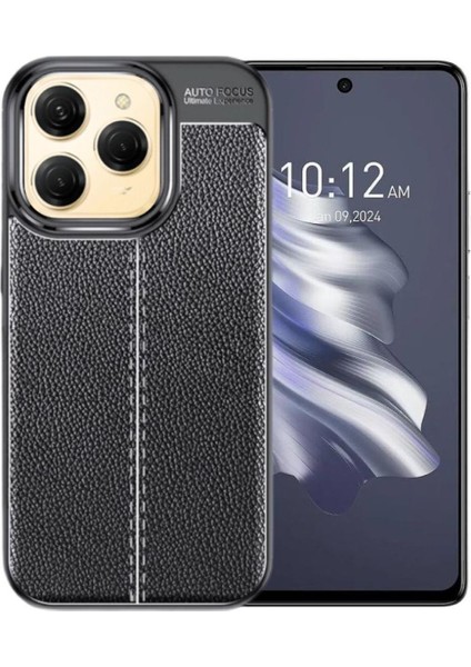 Tecno Spark 20 Pro Uyumlu Silikon Kılıf Deri Desenli Darbe Emici Autofocus Kapak