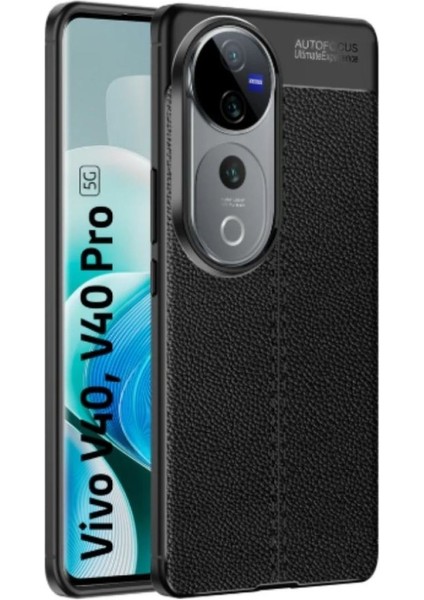 Vivo V40 Pro Uyumlu Silikon Kılıf Deri Desenli Kamera Korumalı Darbe Emici Autofocus Kapak