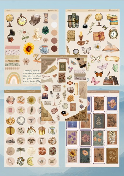 5'Lİ VİNTAGE TEMALI 12*17 CM STİCKER SETİ/BULLET JOURNAL, SCRAPBOOK, AJANDA, PLANLAYICI İÇİN
