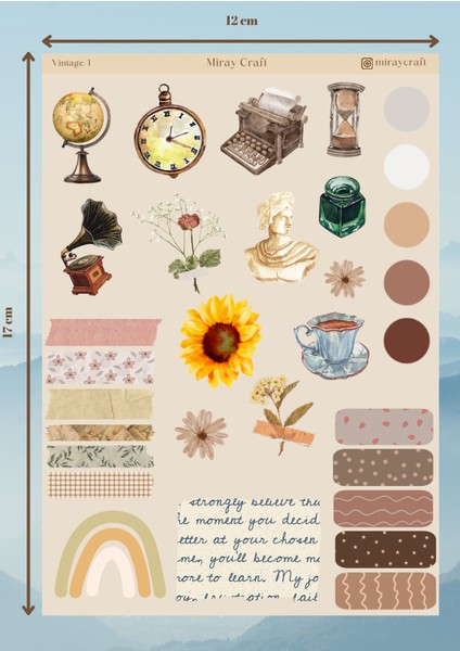 5'Lİ VİNTAGE TEMALI 12*17 CM STİCKER SETİ/BULLET JOURNAL, SCRAPBOOK, AJANDA, PLANLAYICI İÇİN