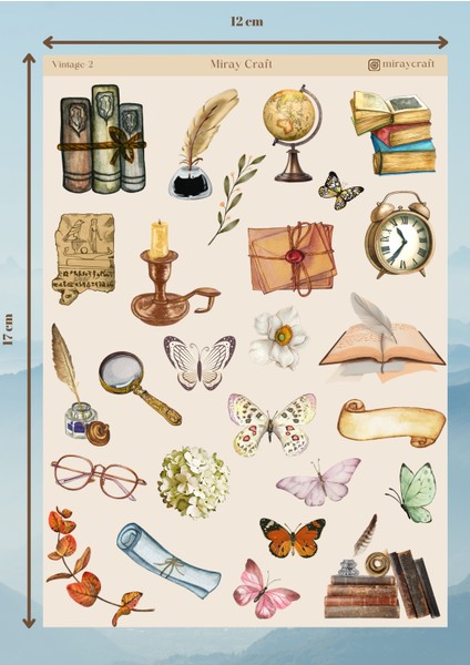 5'Lİ VİNTAGE TEMALI 12*17 CM STİCKER SETİ/BULLET JOURNAL, SCRAPBOOK, AJANDA, PLANLAYICI İÇİN