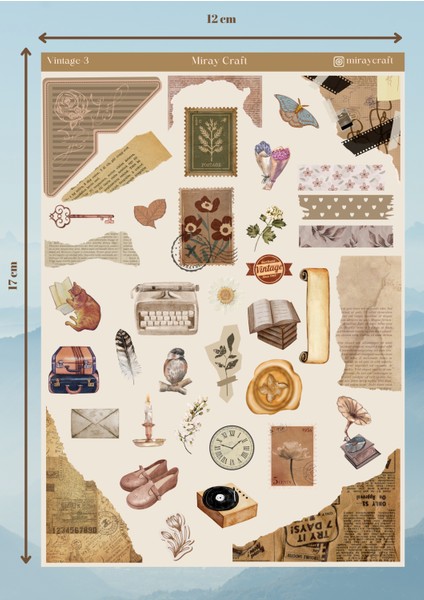 5'Lİ VİNTAGE TEMALI 12*17 CM STİCKER SETİ/BULLET JOURNAL, SCRAPBOOK, AJANDA, PLANLAYICI İÇİN