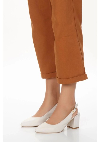 Kadın Deri Arkası Açık Kalın Topuklu Ayakkabı