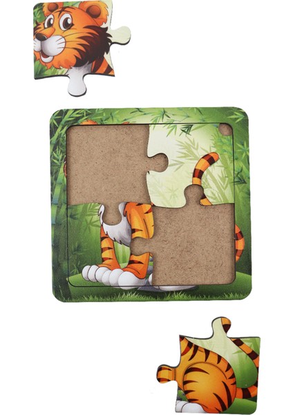Çocuklar Için Eğitici ve Öğretici Ahşap 8 Li 4 Parçalı Hayvanlar Mini Puzzle Set 8'li Set 2