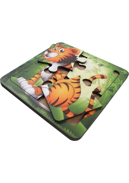 Çocuklar Için Eğitici ve Öğretici Ahşap 8 Li 4 Parçalı Hayvanlar Mini Puzzle Set 8'li Set 2