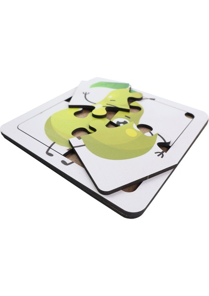 Çocuklar Için Eğitici ve Öğretici Ahşap 8 Li 4 Parçalı Meyveler Mini Puzzle Set 8'li Set 3
