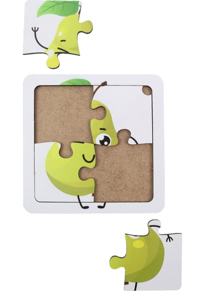 Çocuklar Için Eğitici ve Öğretici Ahşap 8 Li 4 Parçalı Meyveler Mini Puzzle Set 8'li Set 3