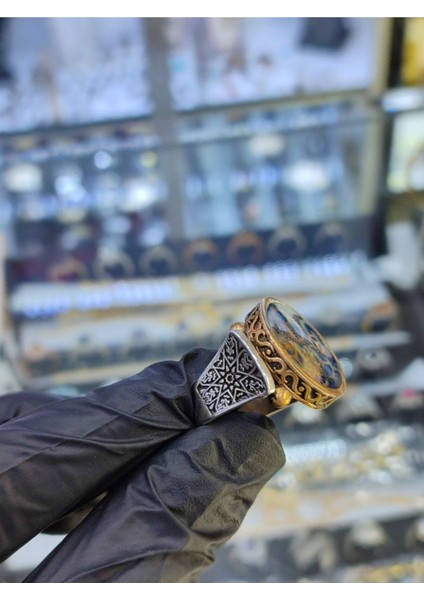 925 Ayar Gümüş Özel Tasarım Saat Çark Desenli Mavi Mineli Erkek Gümüş Yüzük indirimleri