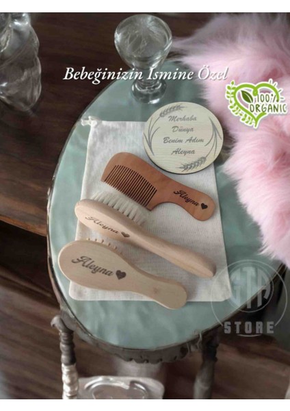 İsme Özel %100 Keçi Kılı Doğal Bebek Saç Fırçası, Doğal Bambu Masaj Tarağı,doğal Ahşap Şimşir Tarak, Merhaba Dünya İsim Plakası ve Bez Saklama Çantası 5'li Set fiyatları