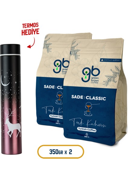 GreenBrown Coffee - Orta Kavrulmuş Sade Türk Kahvesi 350GR x 2 + Termos hediye