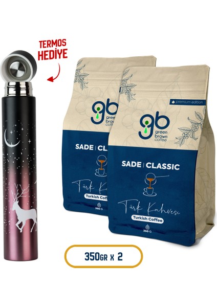 GreenBrown Coffee - Orta Kavrulmuş Sade Türk Kahvesi 350GR x 2 + Termos hediye