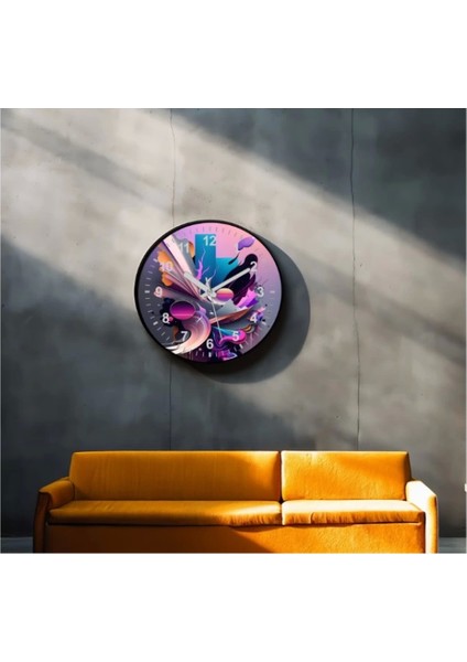 Dekoratif 3D Baskı Geometrik Desen Yuvarlak Duvar Saati -71