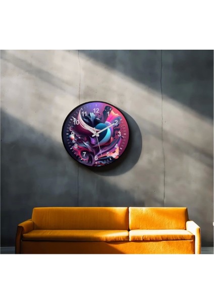 Dekoratif 3D Baskı Geometrik Desen Yuvarlak Duvar Saati -58