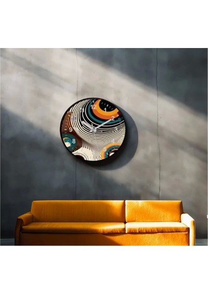 Dekoratif 3D Baskı Geometrik Desen Yuvarlak Duvar Saati -119