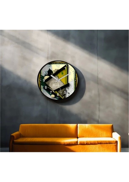 Dekoratif 3D Baskı Geometrik Desen Yuvarlak Duvar Saati -51