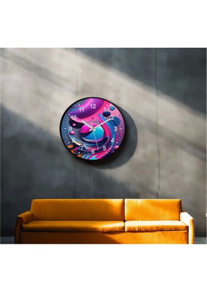 Dekoratif 3D Baskı Geometrik Desen Yuvarlak Duvar Saati -54