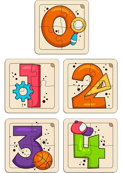 Çocuklar Için Eğitici ve Öğretici Ahşap 10'lu 4 Parçalı Rakamlar Mini Puzzle Set 4