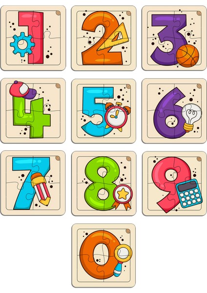 Çocuklar Için Eğitici ve Öğretici Ahşap 10'lu 4 Parçalı Rakamlar Mini Puzzle Set 4