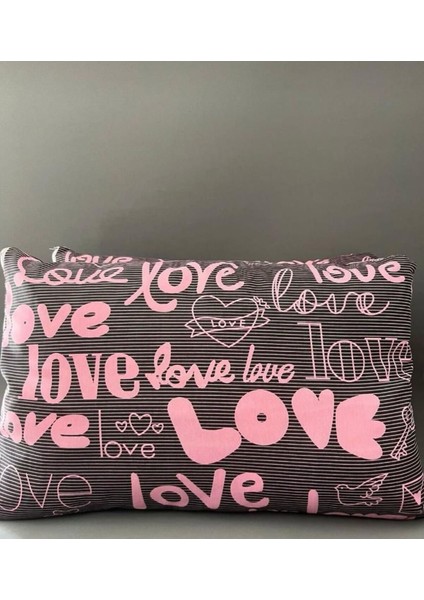 Love Desen Yastık Kılıfı 2 Adet + Kapitoneli Yastık Koruyucu 50 x 70 - 2 Adet