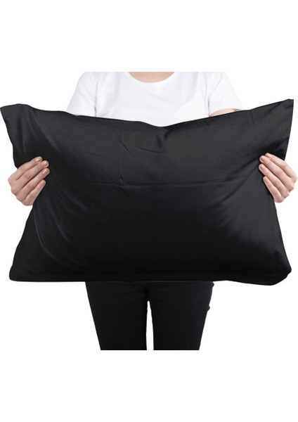 Düz Siyah Yastık Kılıfı 2 Adet + Kapitoneli Yastık Koruyucu 50 x 70 - 2 Adet