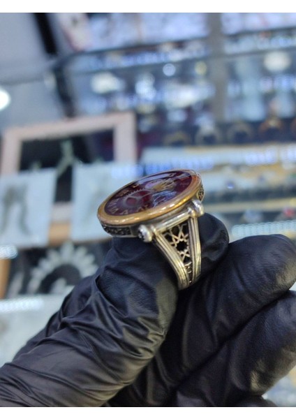 925 Ayar Gümüş Özel Tasarım Saat Çark Desenli Mineli Erkek Gümüş Yüzük fırsatları