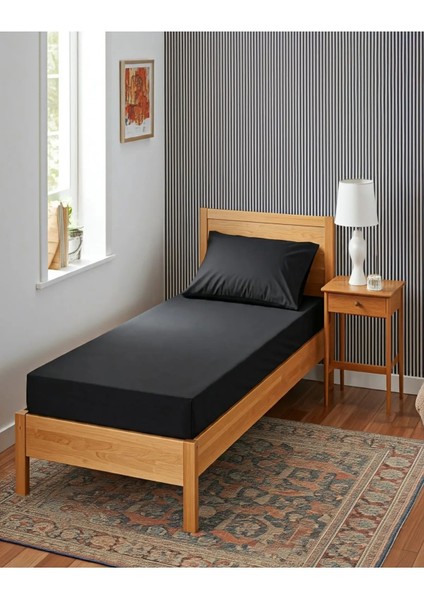 Siyah Tek Kişilik Lastikli Çarşaf Seti 100 x 200