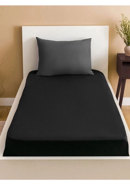 Siyah Tek Kişilik Lastikli Çarşaf Seti 100 x 200
