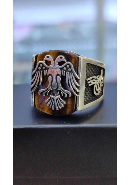 925 Ayar Gümüş Kaplangözü Taşlı Selçuklu Kartallı Erkek Yüzük fırsatları