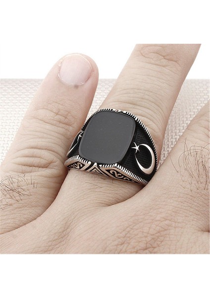 925 Ayar Gümüş Taşlı Ay Yıldızlı Erkek Yüzük modelleri