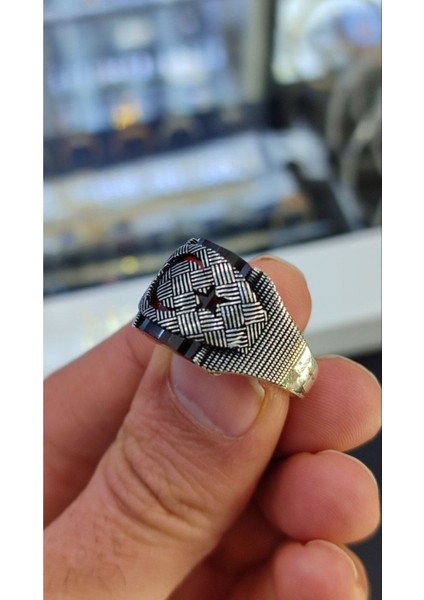 925 Ayar Gümüş Akik Taşlı Ay Yıldızlı Erkek Yüzük, Ay Yıldızlı Yüzük modelleri