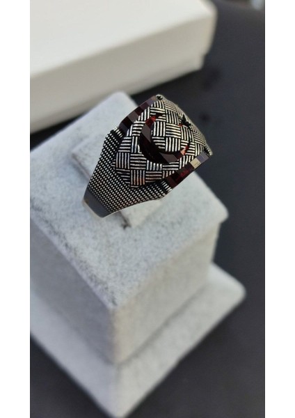 925 Ayar Gümüş Akik Taşlı Ay Yıldızlı Erkek Yüzük, Ay Yıldızlı Yüzük fırsatları