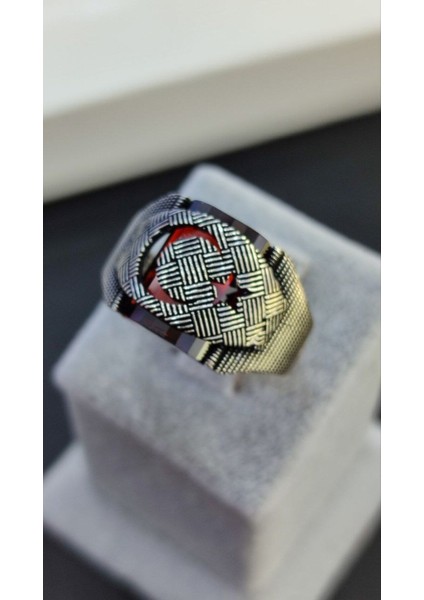 925 Ayar Gümüş Akik Taşlı Ay Yıldızlı Erkek Yüzük, Ay Yıldızlı Yüzük indirimleri