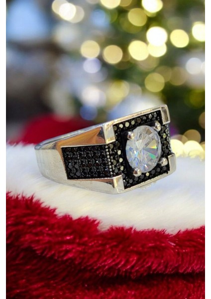 925 Ayar Gümüş Çift Sıralı Zirkon ve Mikro Taşlı Erkek Yüzük