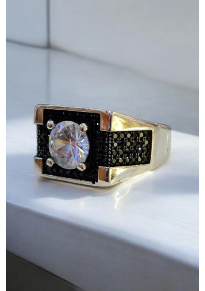 925 Ayar Gümüş Çift Sıralı Zirkon ve Mikro Taşlı Erkek Yüzük fiyatları