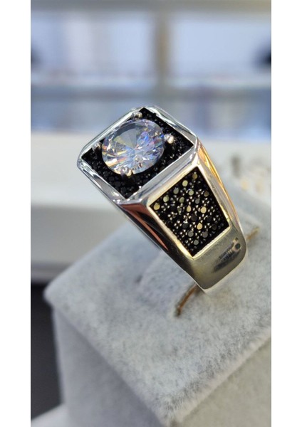 925 Ayar Gümüş Çift Sıralı Zirkon ve Mikro Taşlı Erkek Yüzük modelleri