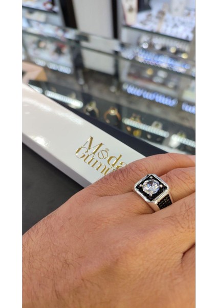 925 Ayar Gümüş Çift Sıralı Zirkon ve Mikro Taşlı Erkek Yüzük indirimleri