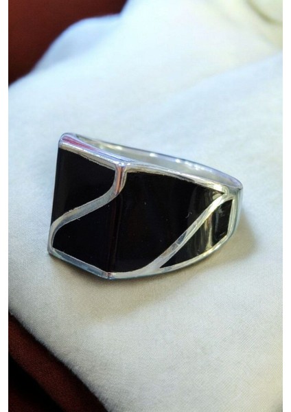 Erkek Oniks Taşlı Desenli 925 Ayar Gümüş Yüzük