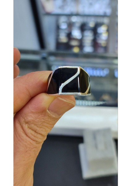 Erkek Oniks Taşlı Desenli 925 Ayar Gümüş Yüzük fırsatları